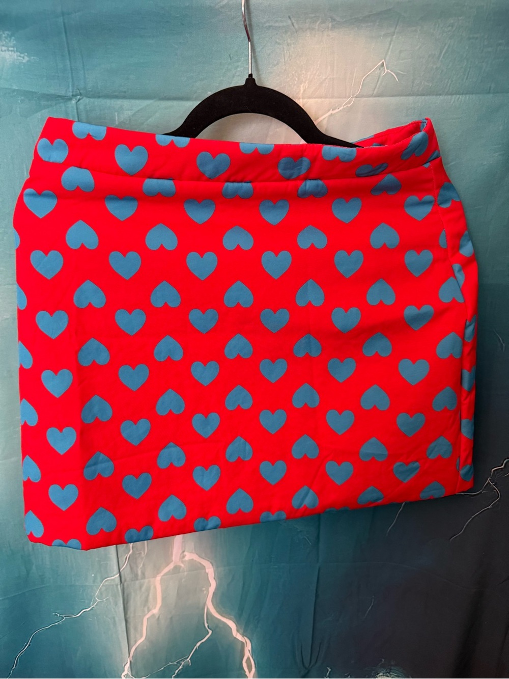 Playful Red Mini Skirt with Blue Heart Print